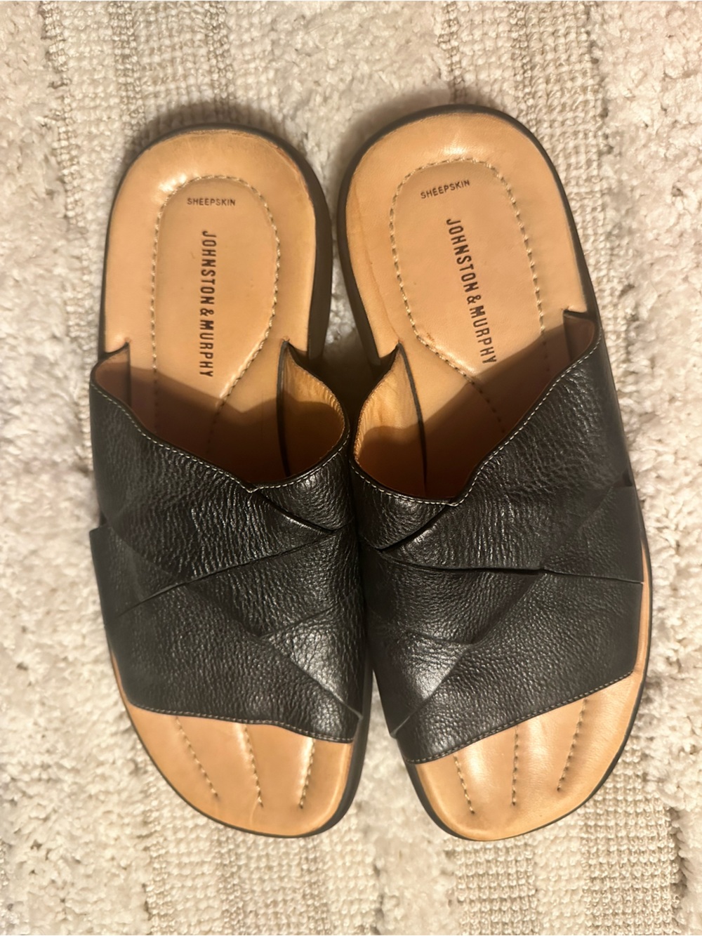 Johnston & Murphy Men’s Leather Slides Sandals. Black Size 13